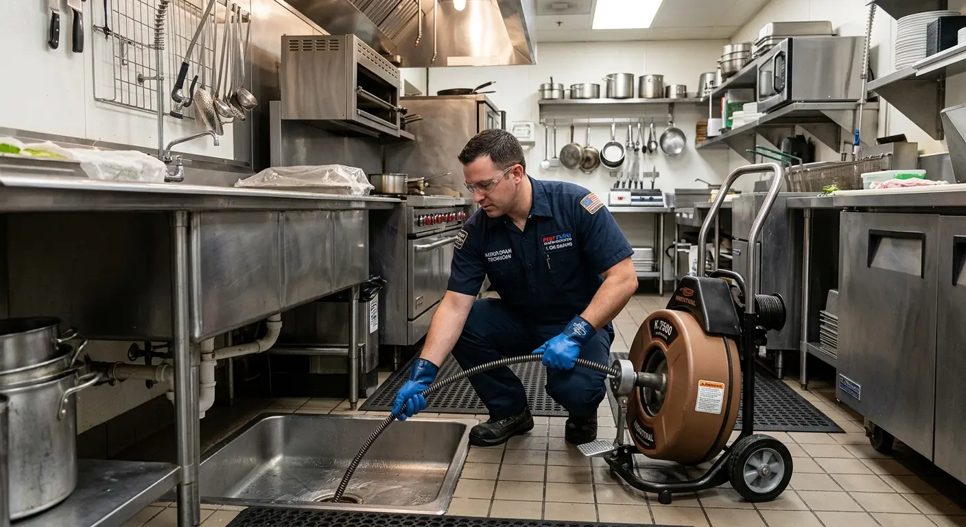 Commercial drain cleaning service in a restaurant kitchen in Pocono